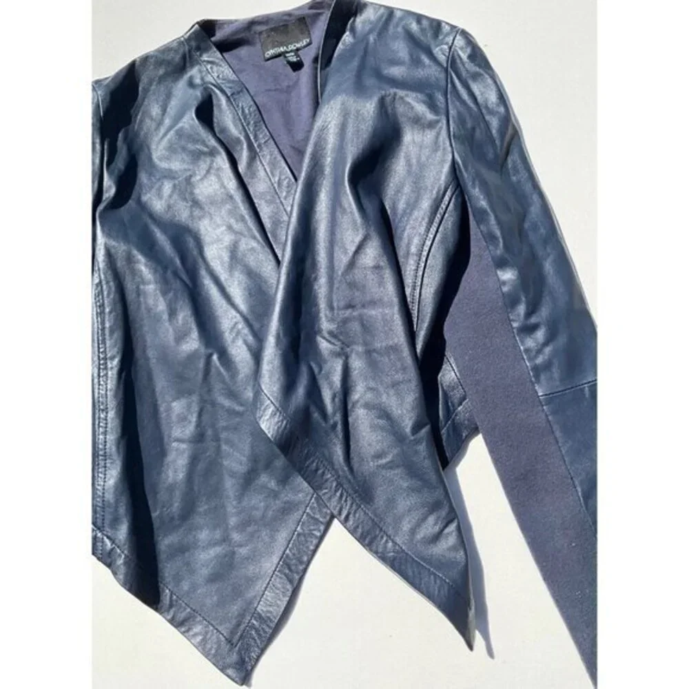 Vintage CYNTHIA ROWLEY Blue Cropped Jacket Women's Size Medium 100% Leather